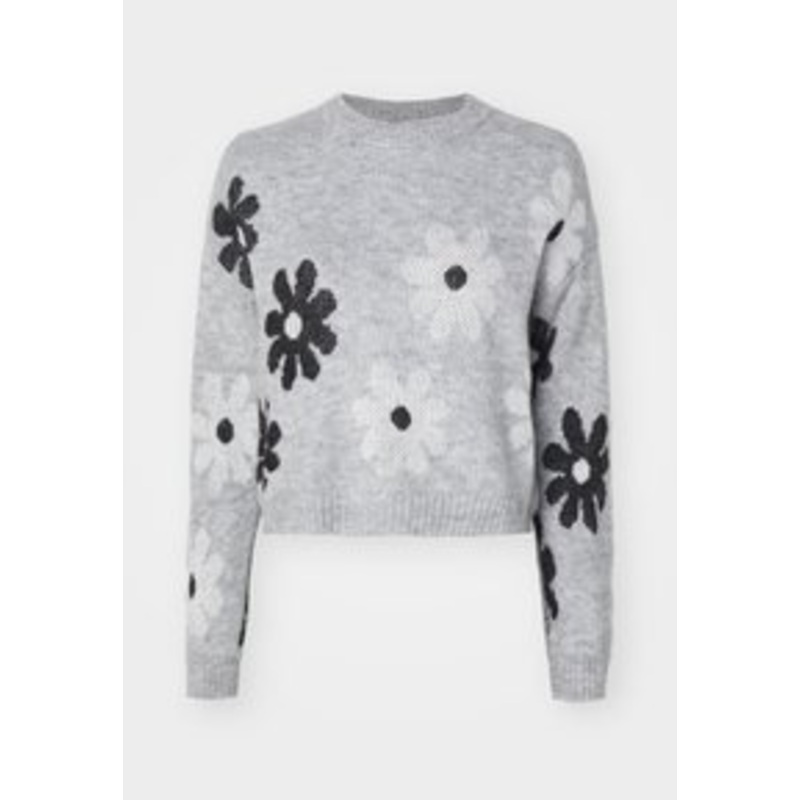 ONLY ONLFREESIA FLOWER O NECK  – Strickpullover – light grey melange/black/white/hellgrau