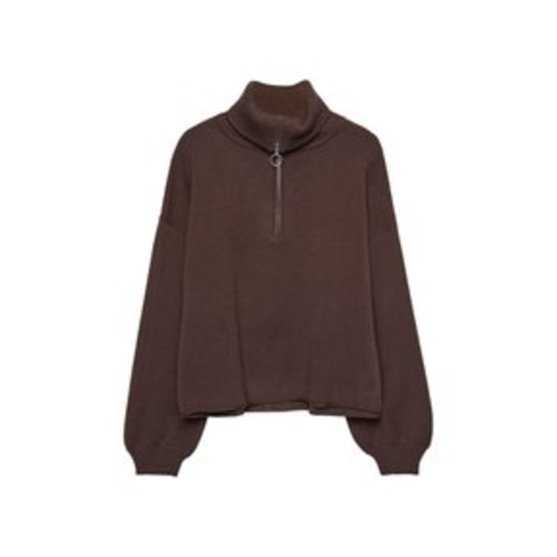 Stradivarius WITH ZIP – Strickpullover – dark brown/dunkelbraun