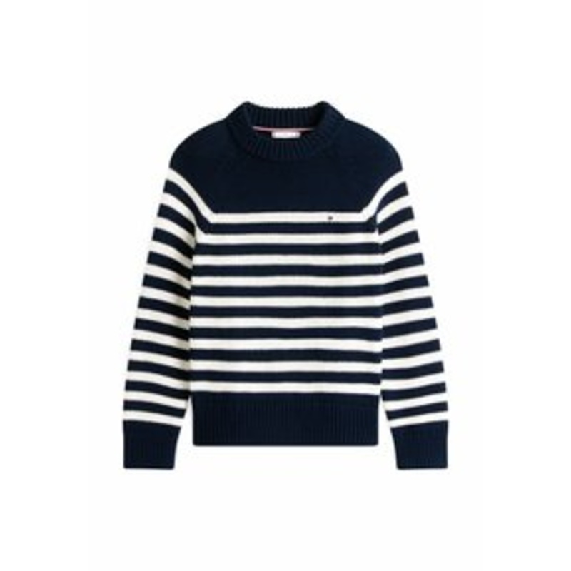 Tommy Hilfiger STRIPE MOCK NECK  – Strickpullover – blue white eng stripe sweaters/dunkelblau