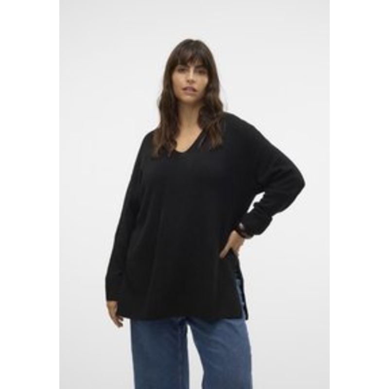 Vero Moda Curve VMCFILUCA LS V-NCK LONG GA CUR NOOS – Strickpullover – black/schwarz