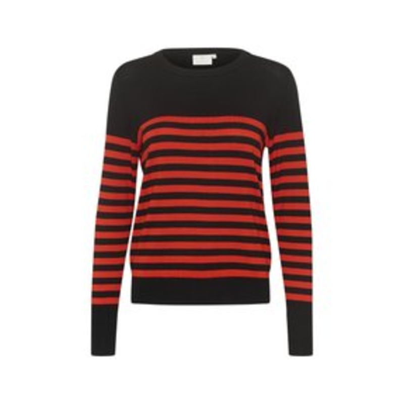 Kaffe Strickpullover – black   red stripe/schwarz