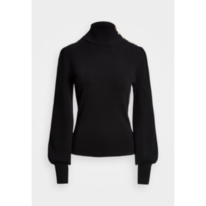 Lauren Ralph Lauren BUTTON-TRIM MOCKNECK JUMPER – Strickpullover – black/schwarz