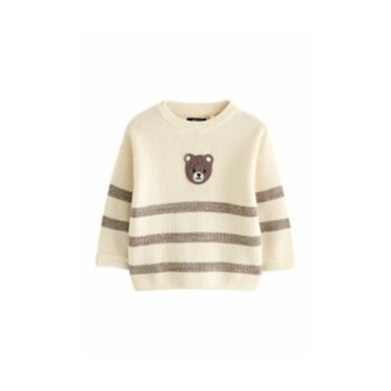 Next BEAR STRIPE CREW NECK – Strickpullover – ecru cream brown/beige