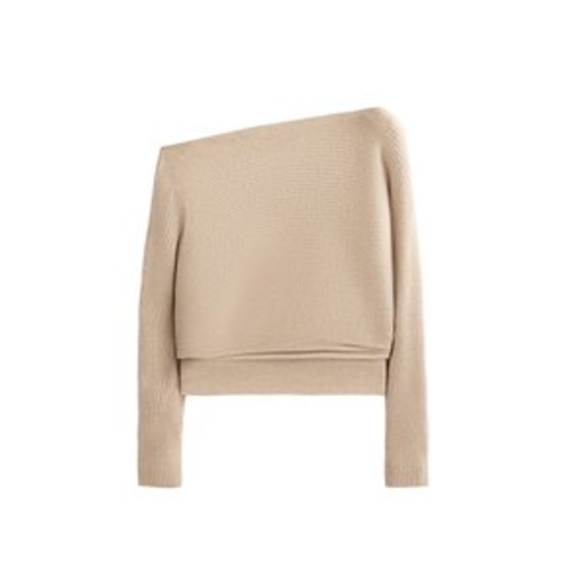 OYSHO OFF-THE-SHOULDER RIB KNIT – Strickpullover – brown/braun