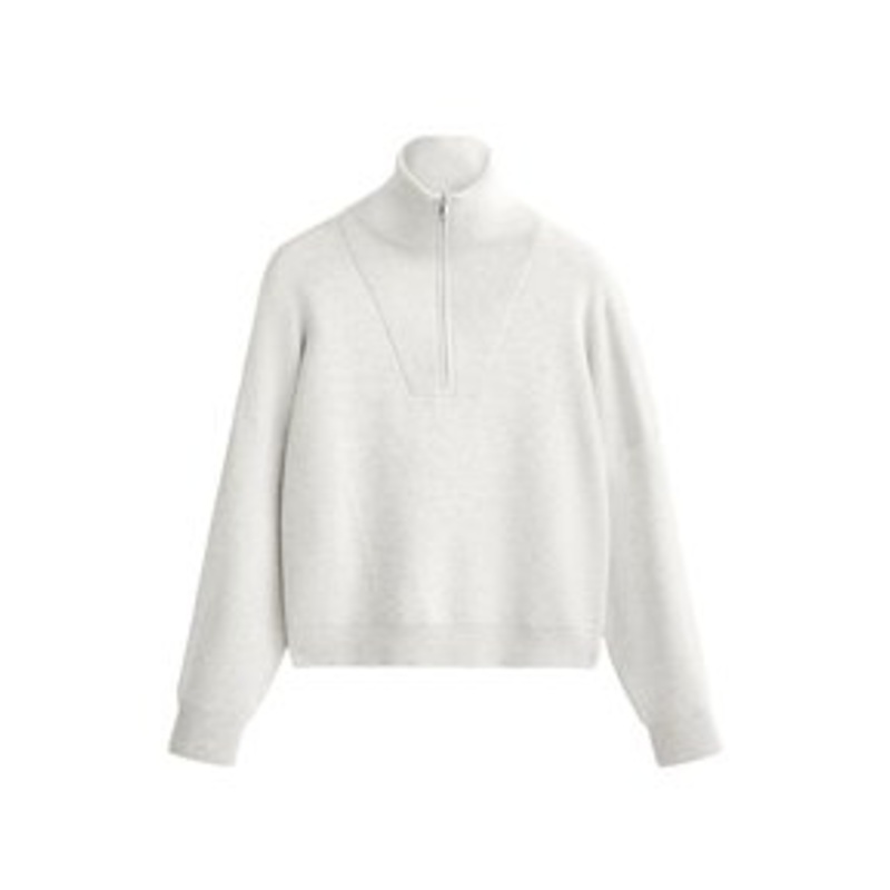 OYSHO RIB KNIT HALF-ZIP – Strickpullover – mottled light grey/hellgrau