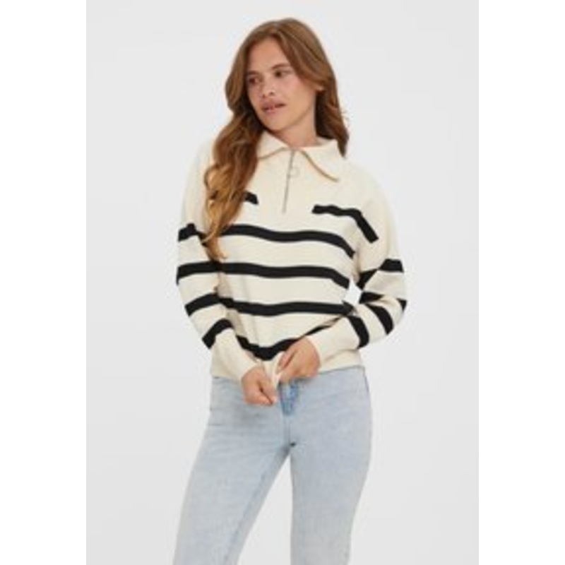 Vero Moda SABA STRIPE HIGHNECK – Strickpullover – birch black/beige