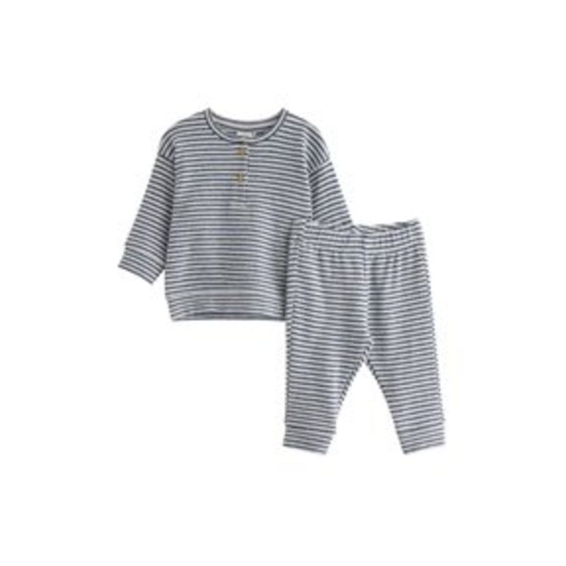 Lindex SET STRIPE – Stoffhose – dark blue/dunkelblau