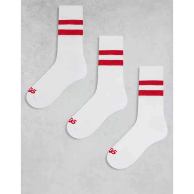 4505 3 pack 2 stripe crew socks with quick dry in white with red stripe
