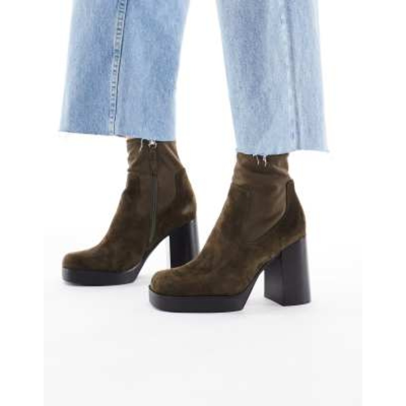 ALDO Seraphica block heel high ankle sock boots in brown leather