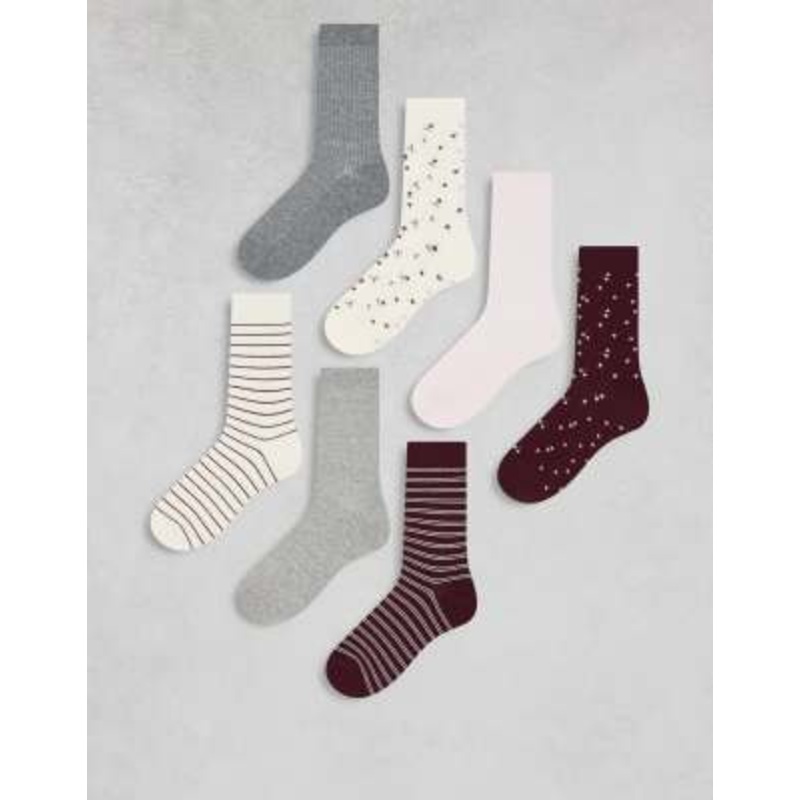 Lindex 7 pack floral and stripes printed socks in multi