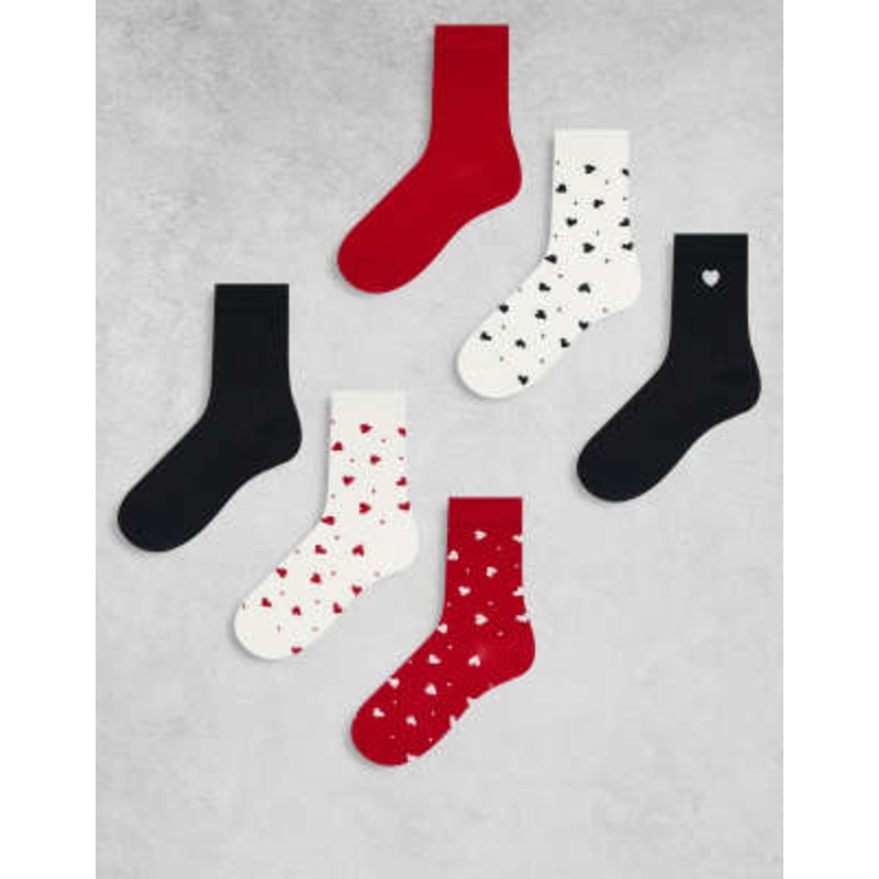 Lindex 7 pack heart and dot printed socks in multi