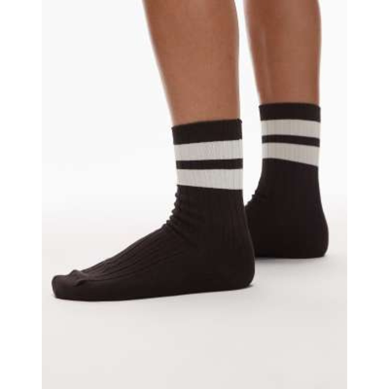 & Other Stories socks in brown with white contrast cuffs