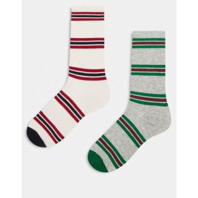Reclaimed Vintage 2-pack ankle socks in white with red stripe and gray with green stripe