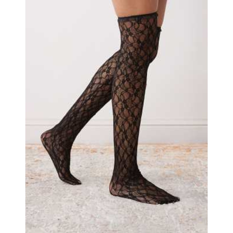 Reclaimed Vintage thigh high lace socks in black