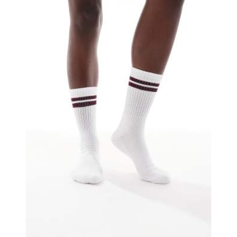 Vero Moda sporty ribbed socks in white and burgundy