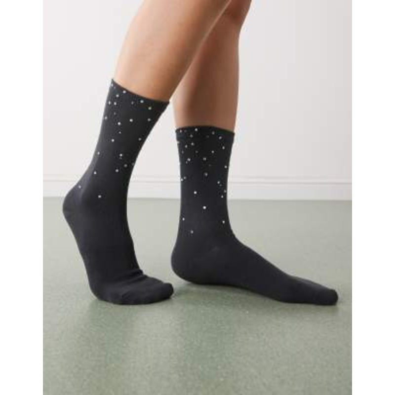 Weekday socks with rhinestones in off-black