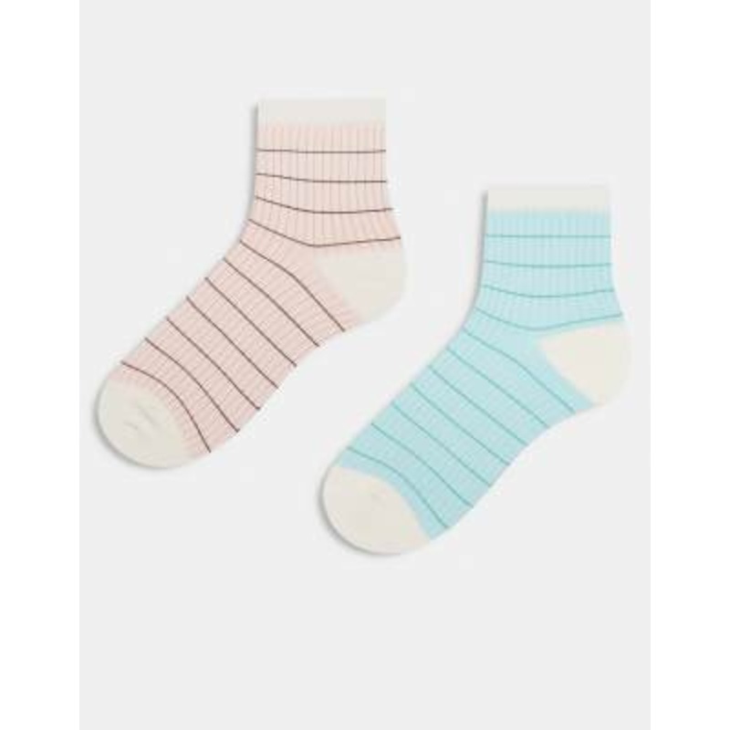 Cotton On 2-pack grid pattern crew sock in cloudy jade and lemon icing