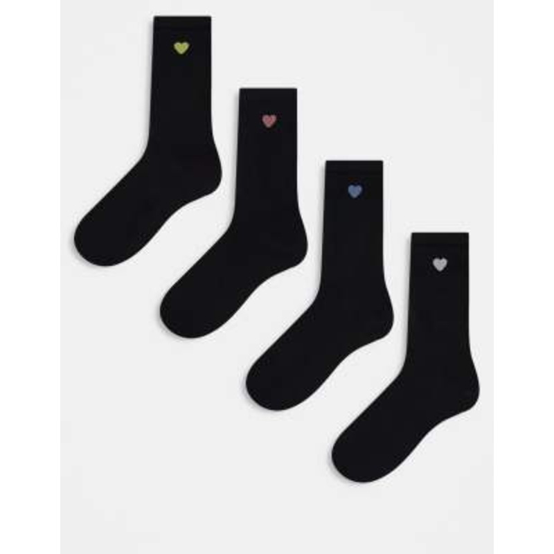 Lindex 4 pack ribbed heart detail sock in black