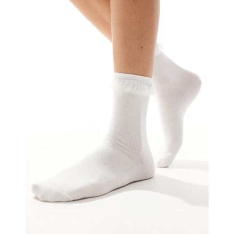 Lindex organza frill edge sock in white
