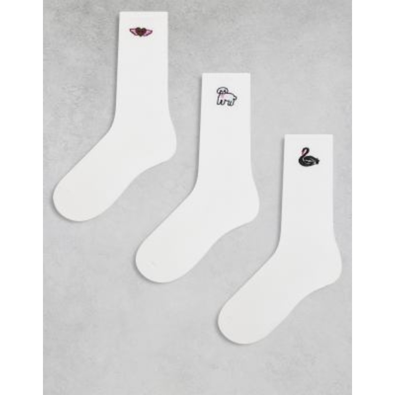 Monki 3 pack athletic socks with design motifs in white