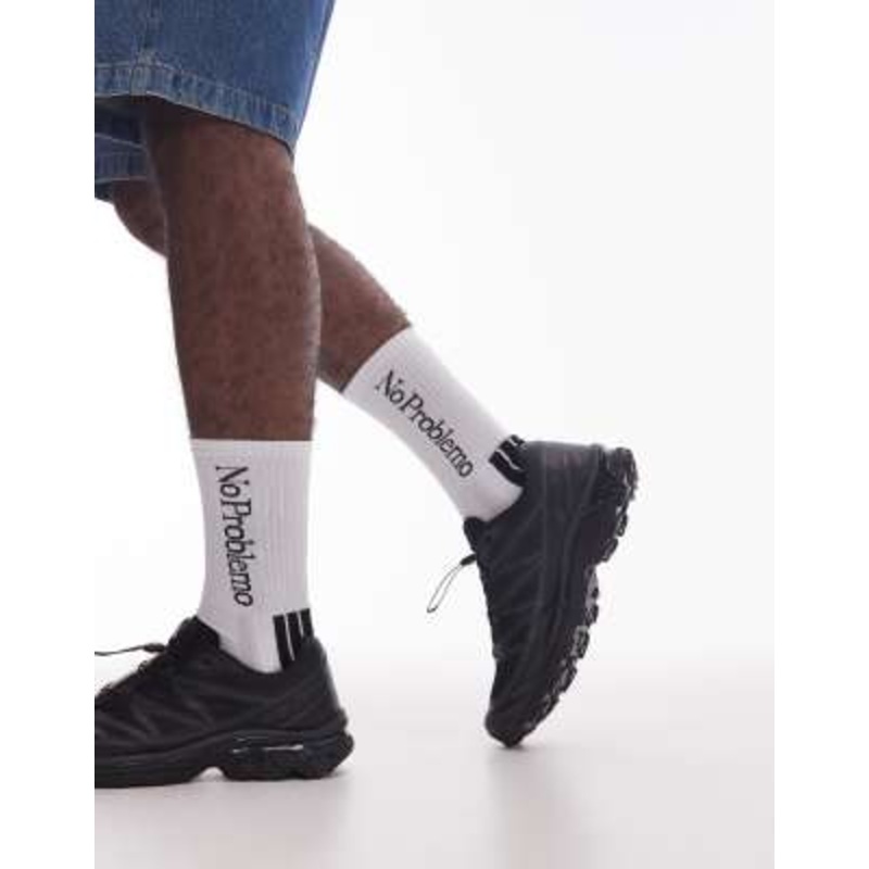 No Problemo logo striped socks in white