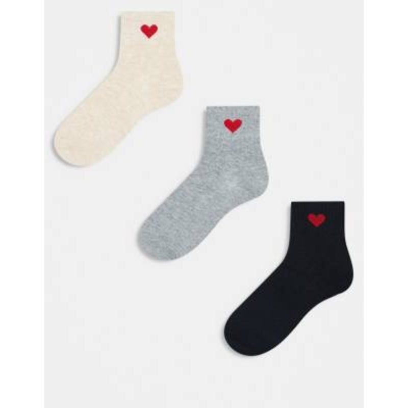 ONLY 3-pack heart socks in black, beige & gray