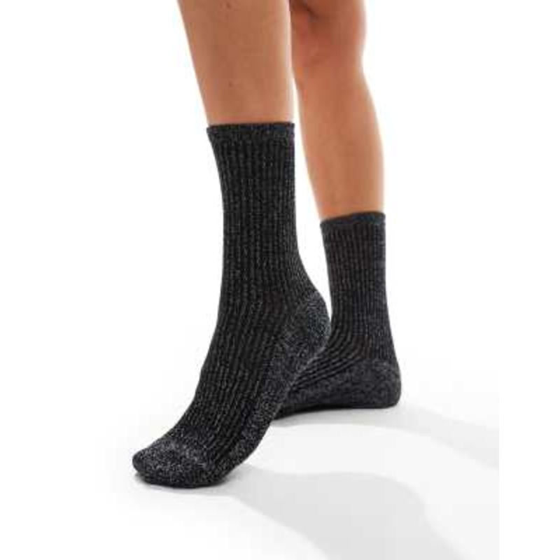 Pieces glitter stripe socks in black