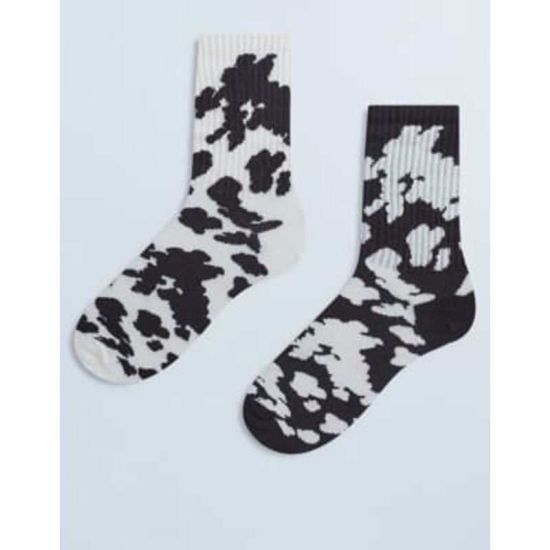 Topshop 2pk sporty rib knit cow print socks in chocolate and cream cow