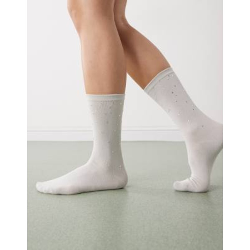 Weekday socks with rhinestones in light gray