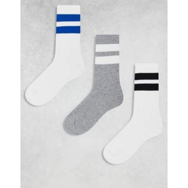 Weekday striped athletic socks 3-pack in white & heather gray