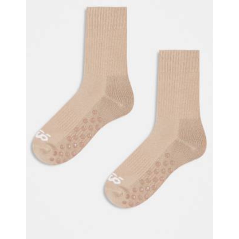 4505 2 pack non slip ribbed Pilates socks in latte