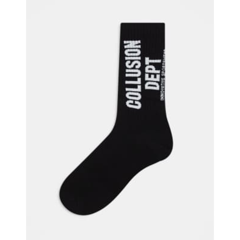 COLLUSION socks in black with white print