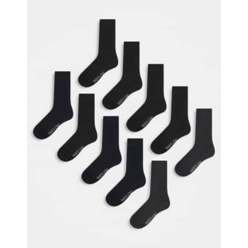 ONLY & SONS 10 pack ankle socks in gray, navy and black