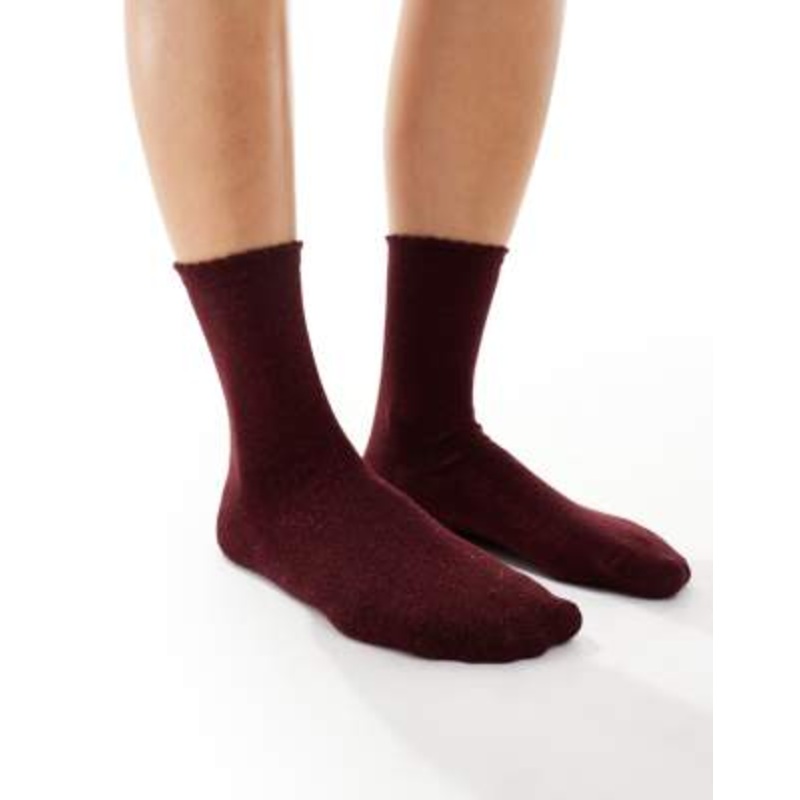 Pieces glitter socks in burgundy