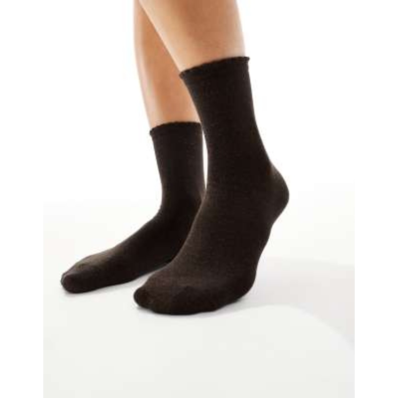 Pieces glitter socks in chocolate brown