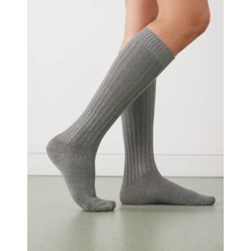 Reclaimed Vintage cotton knee socks in gray rib knit