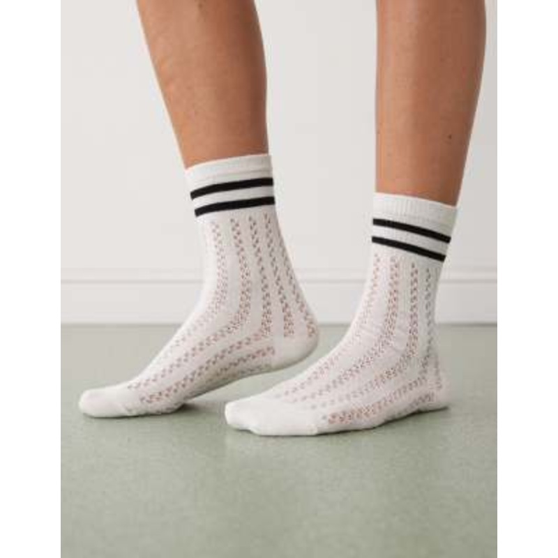 Reclaimed Vintage lace ankle socks with sporty stripe in white