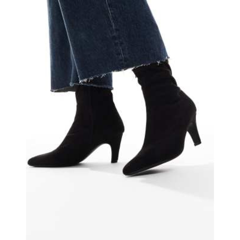 SEQWL Starburst kitten heel sock boots in suedette black