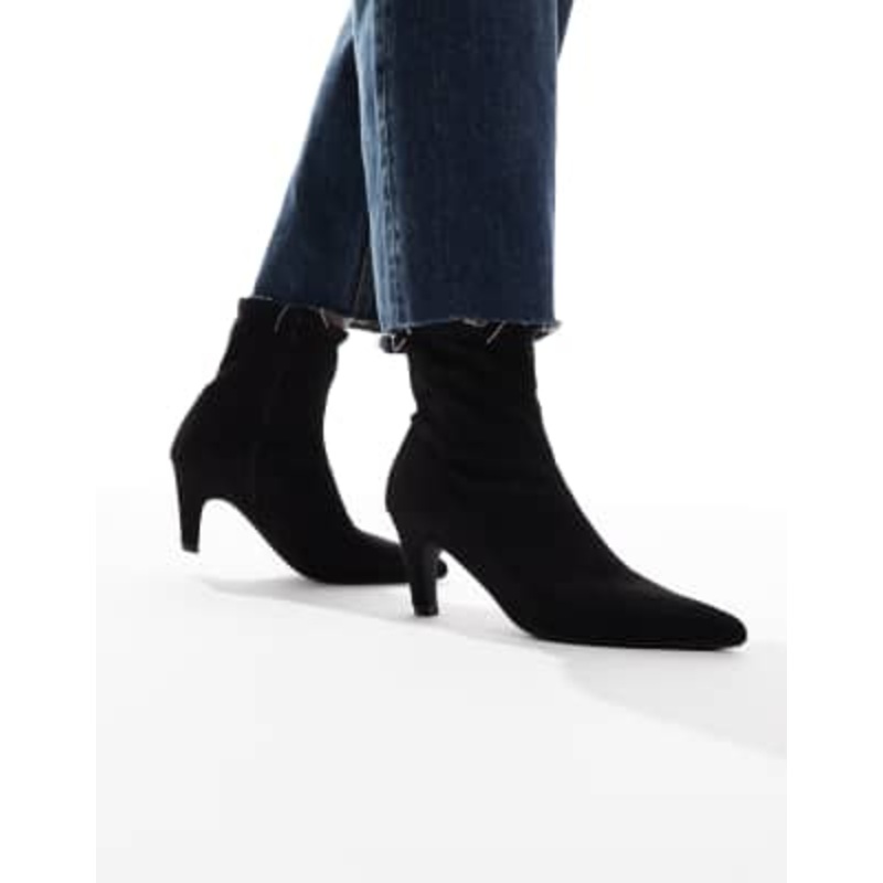 SEQWL Wide Fit Starburst kitten heel sock boots in black suedette
