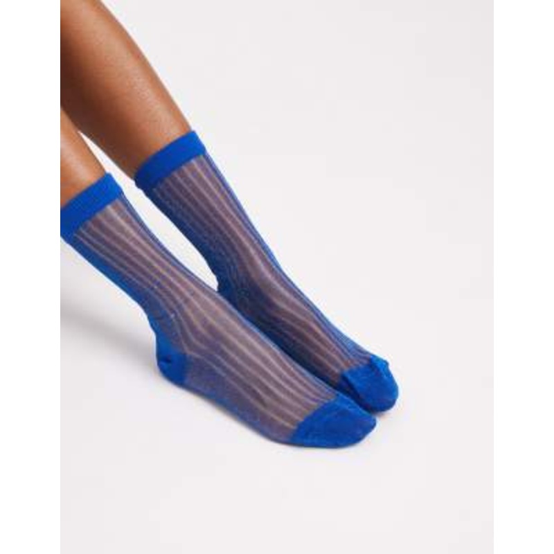 Vero Moda sheer stripe socks in dark navy blue