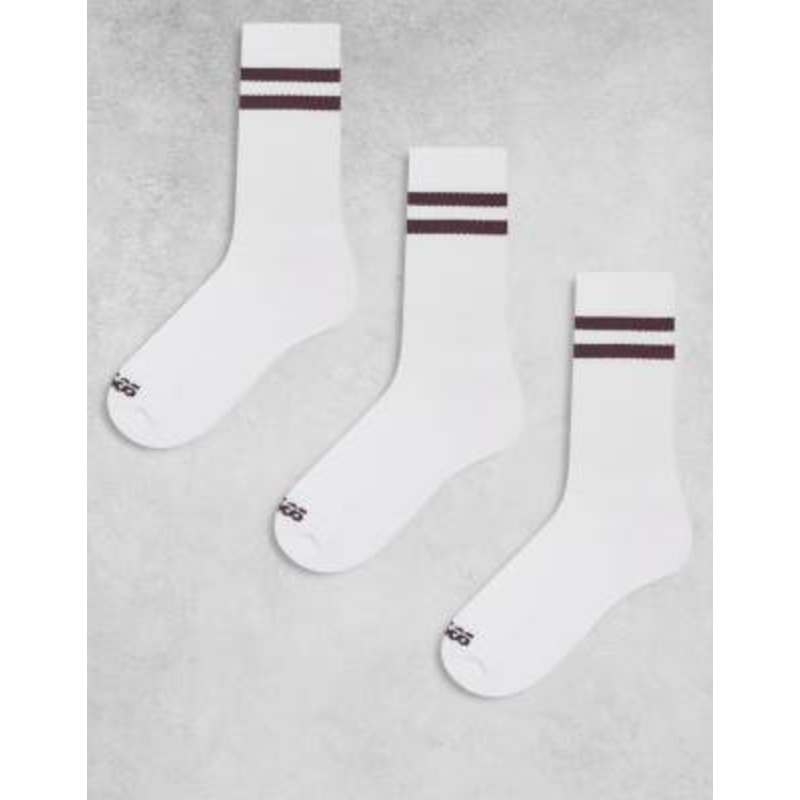 4505 3 pack 2 stripe quick dry crew socks in white and chocolate