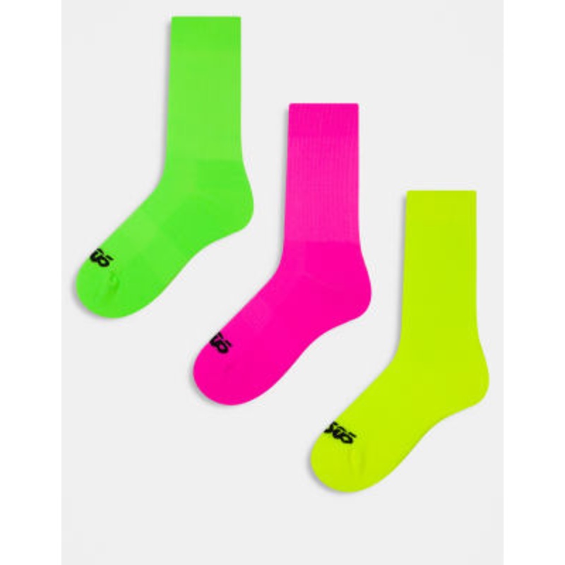 4505 running socks with arch support and antibacterial finish in neon pink, yellow, green