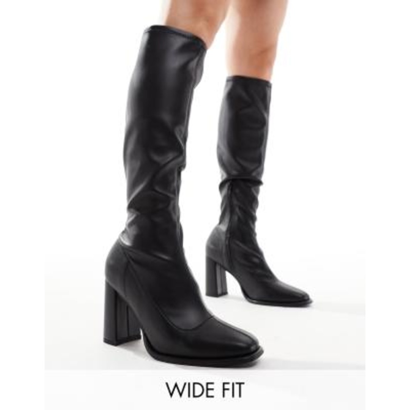 London Rebel Paige wide fit knee high sock boots in black