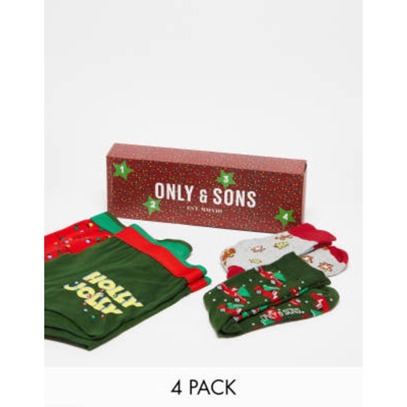 Only & Sons 4 pack Christmas trunks & socks advent calendar