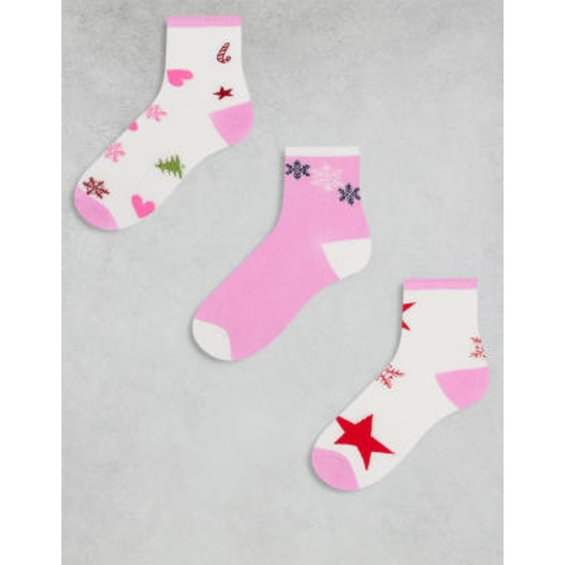 Urban Threads Christmas 3 pack Christmas socks in multi