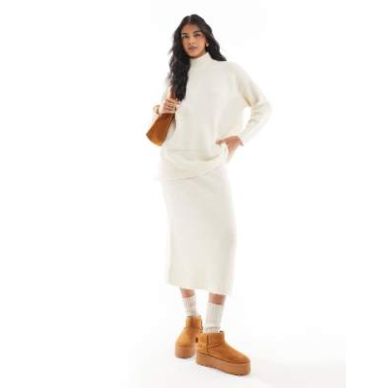 Vero Moda oversized turtle neck sweater and knit midi skirt set in heathered cream
