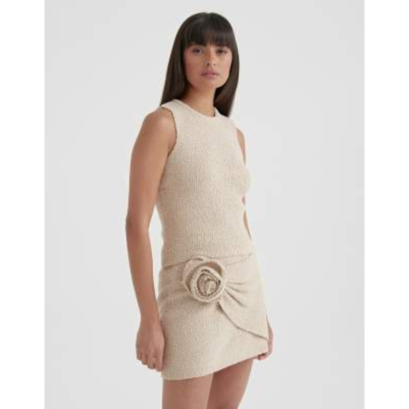 4th & Reckless boucle oversized corsage knit mini skirt in camel – part of a set