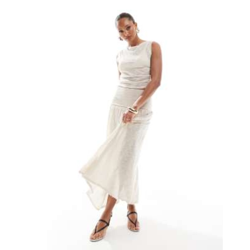 4th & Reckless knit deep waistband drop waist maxi skirt in beige – part of a set