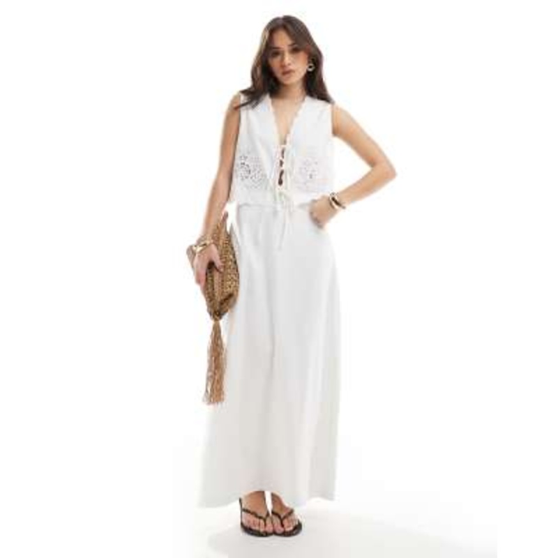 4th & Reckless linen blend top and maxi skirt set in white
