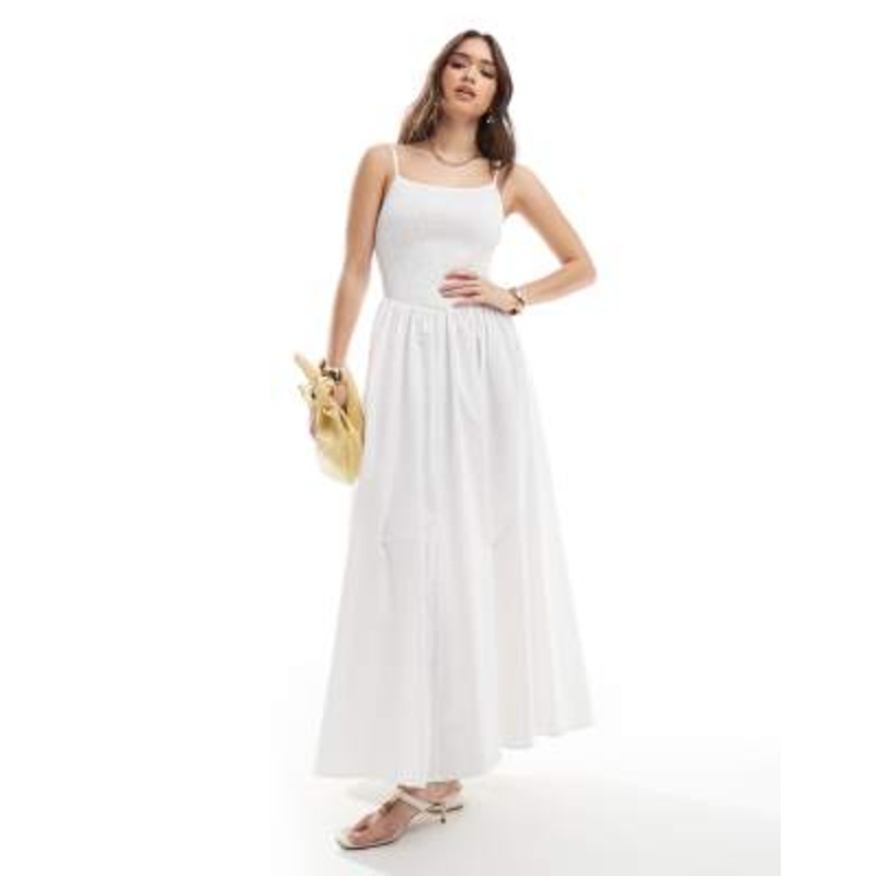 4th & Reckless shirred cami v waist ruched skirt maxi dress in white